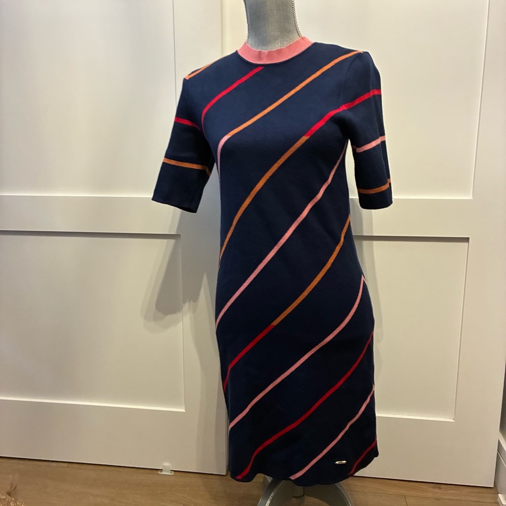Ted Baker Blue and Orange Sheath Midi Dress, size 1- US size 4